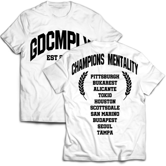 GDCMPLX T-Shirt 'Champions Mentality' [Black on White]